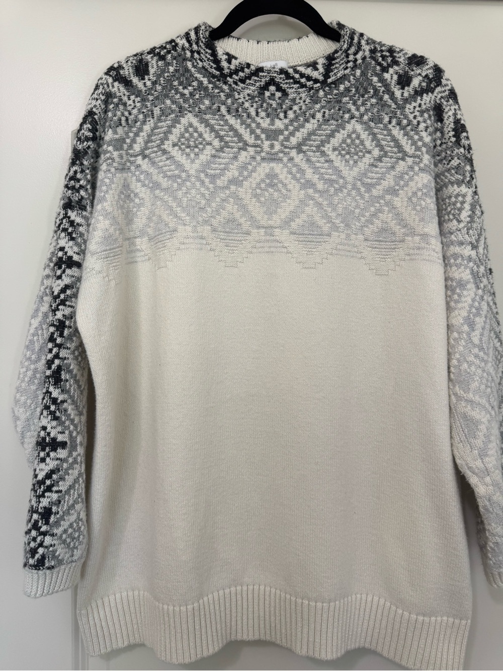 JJill Cream and Gray Patterned Knit Sweater